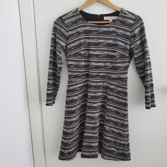 Loft Fit And Flare Striped Dress - Size 0 - Picture 1 of 3